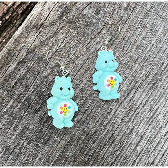 Care Bears Inspired earrings bear rainbow Sun care bear Teal earrings Turquoise - Picture 4 of 10